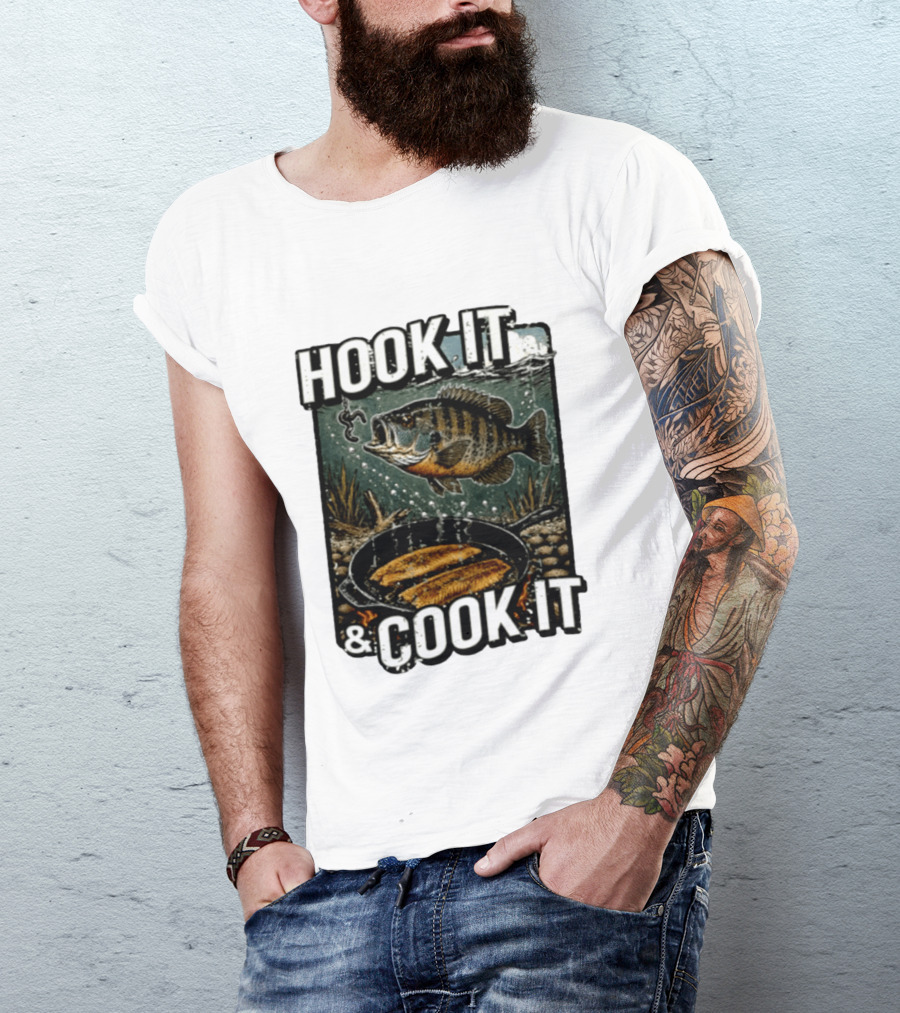 Hook It And Cook It Fishing Panfish Cast Iron Skillet T-Shirt