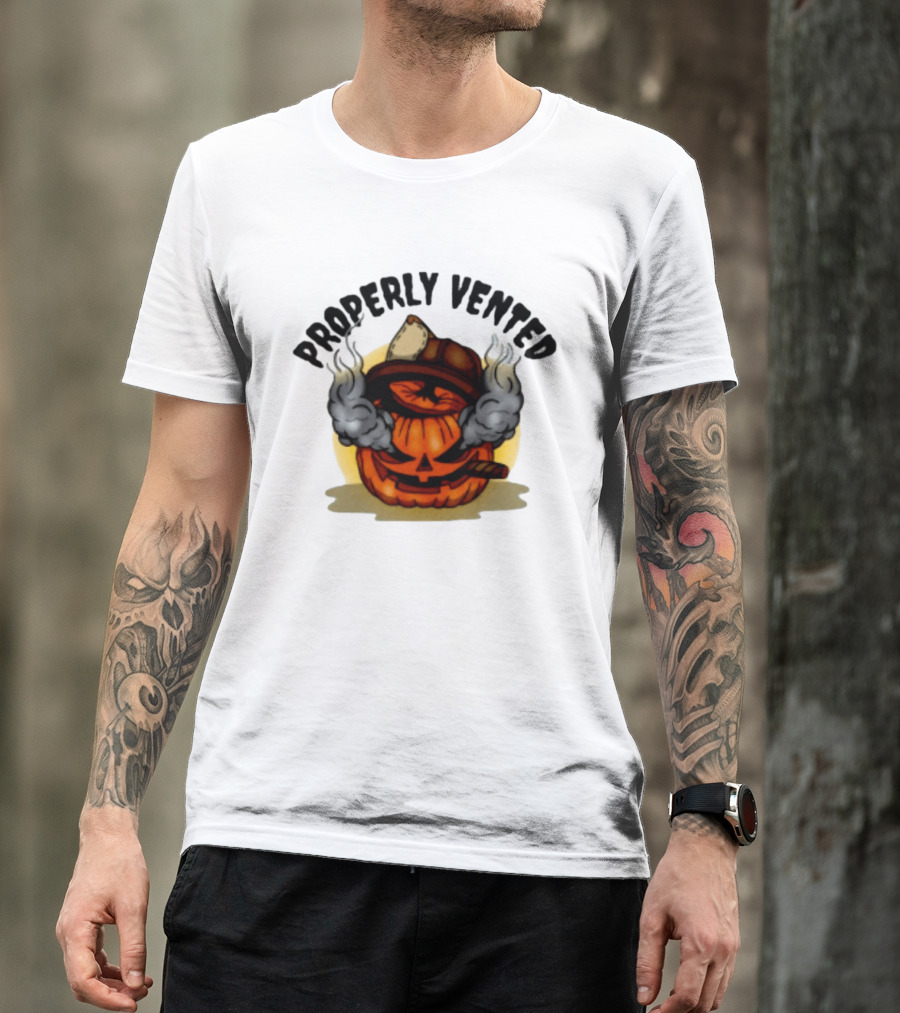 Properly Vented Firefighter Pumpkin Halloween Smoky Jack O' Lantern T-Shirt