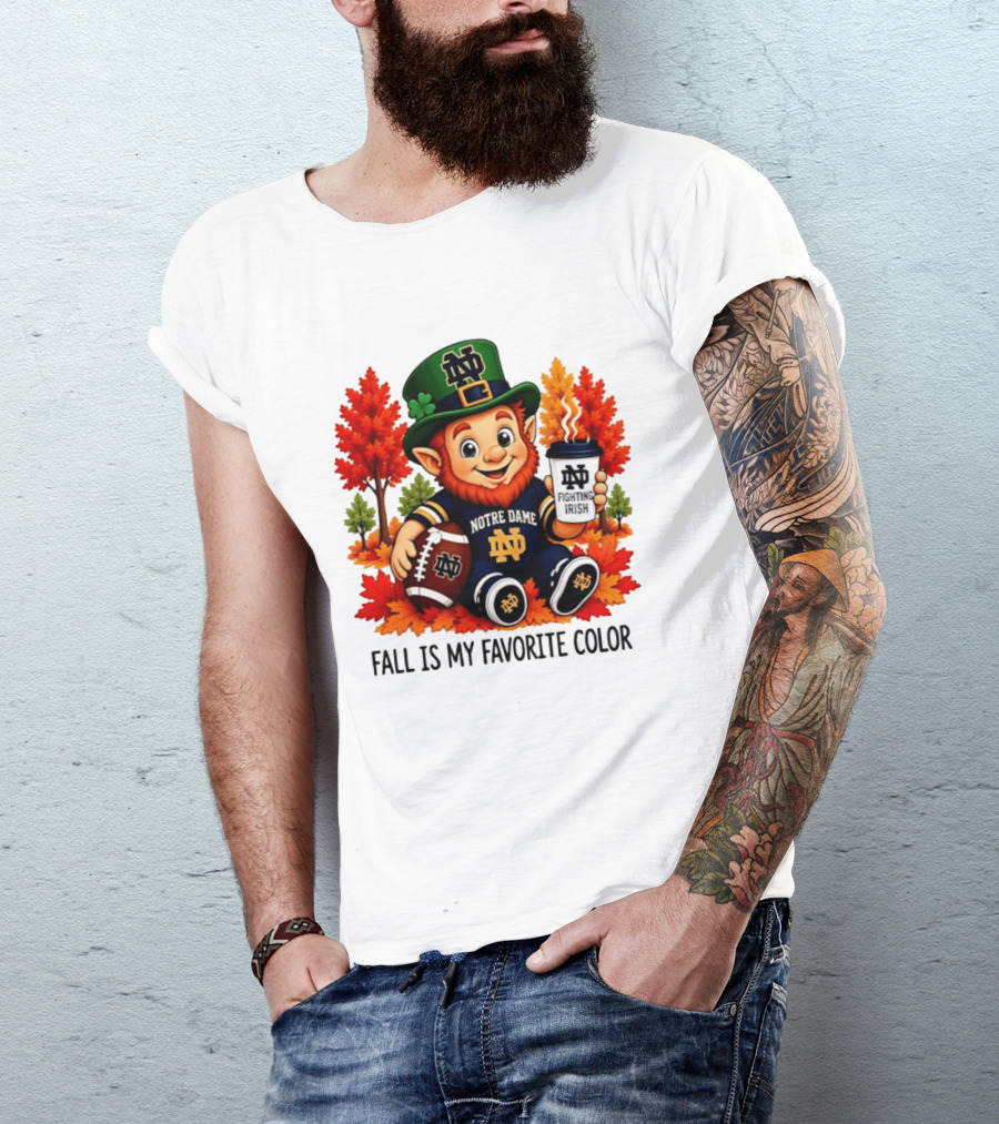 Notre Dame Fighting Irish Leprechaun Fall Is My Favorite Color Football T-Shirt