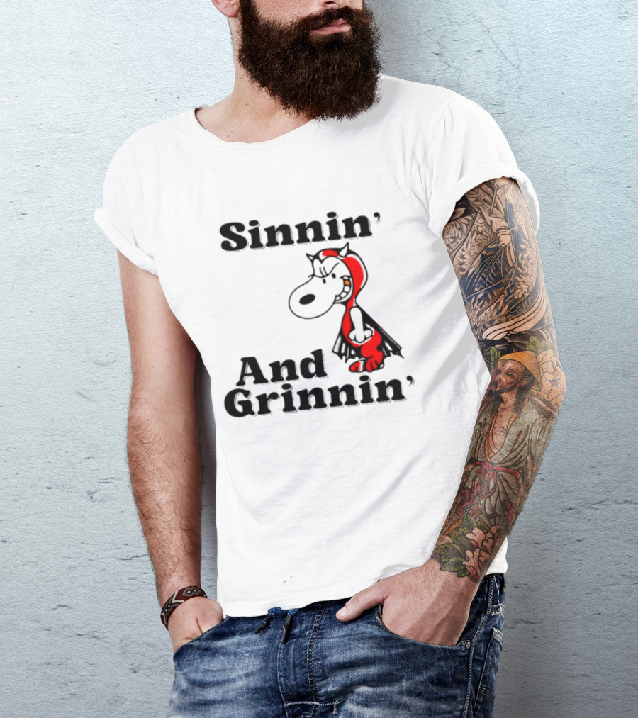 Sinnin' And Grinnin' Snoopy Devil Peanuts Cartoon T-Shirt