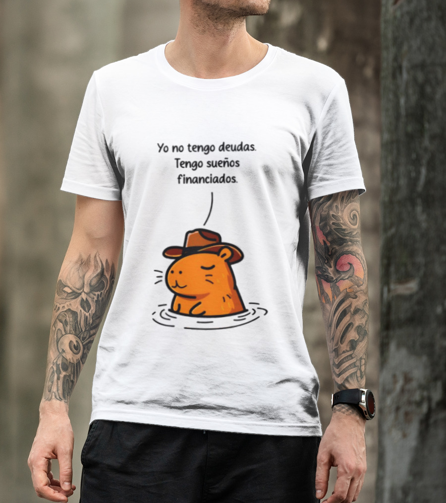 Yo No Tengo Deudas Tengo Sueños Financiados Capybara Sombrero Drawing T-Shirt