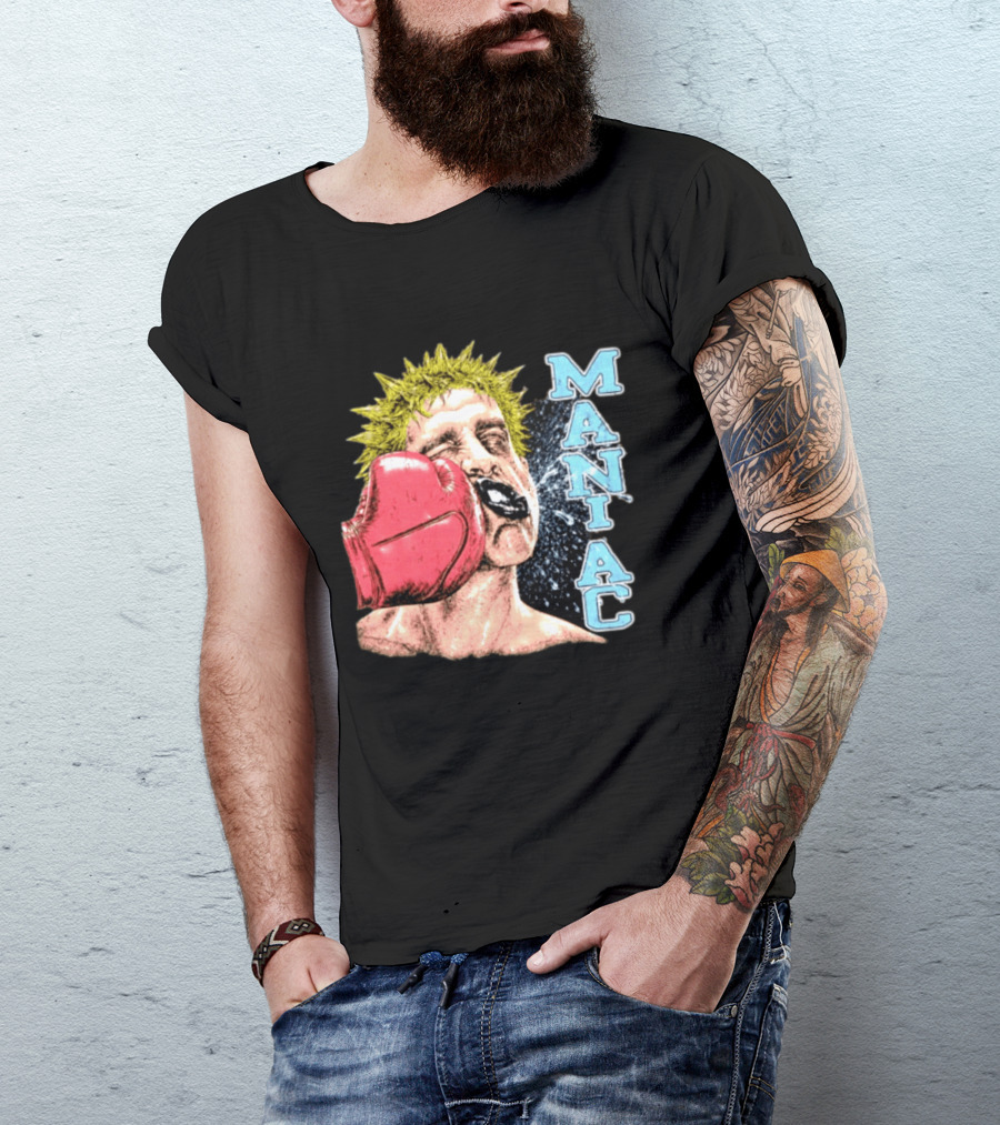 Maniac Boxer Punching Face With Red Glove And Spiky Green Hair T-Shirt