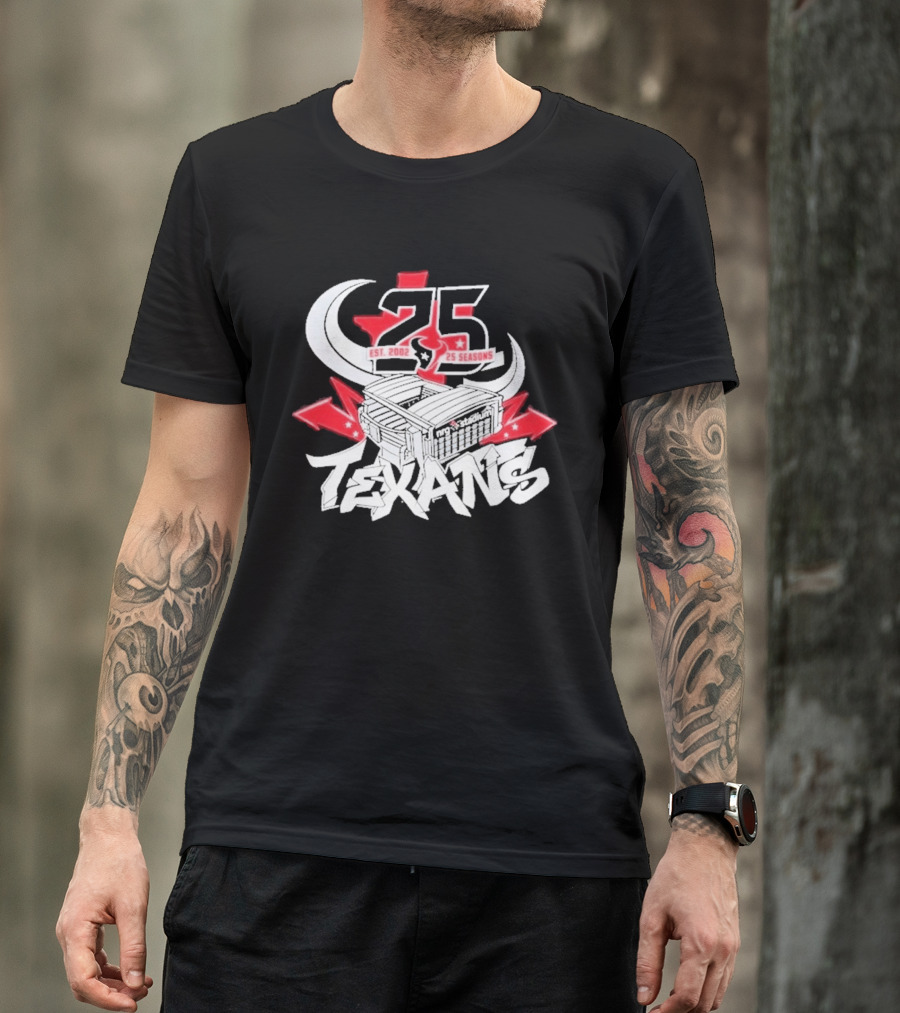 Est 2002 Texans 25 Seasons Stadium Horns Banners T-Shirt