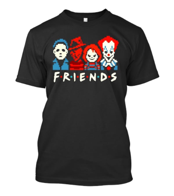 Friends Horror Movie Characters Pixel Art Michael Freddy Chucky Pennywise T-Shirt