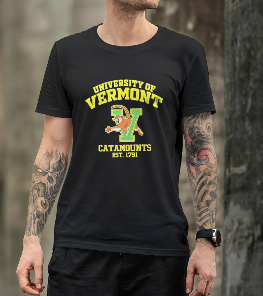 University Of Vermont Catamounts Est 1791 Iconic V Symbol With Panther T-Shirt