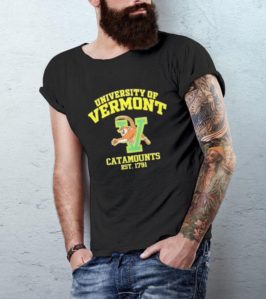University Of Vermont Catamounts Est 1791 Iconic V Symbol With Panther T-Shirt