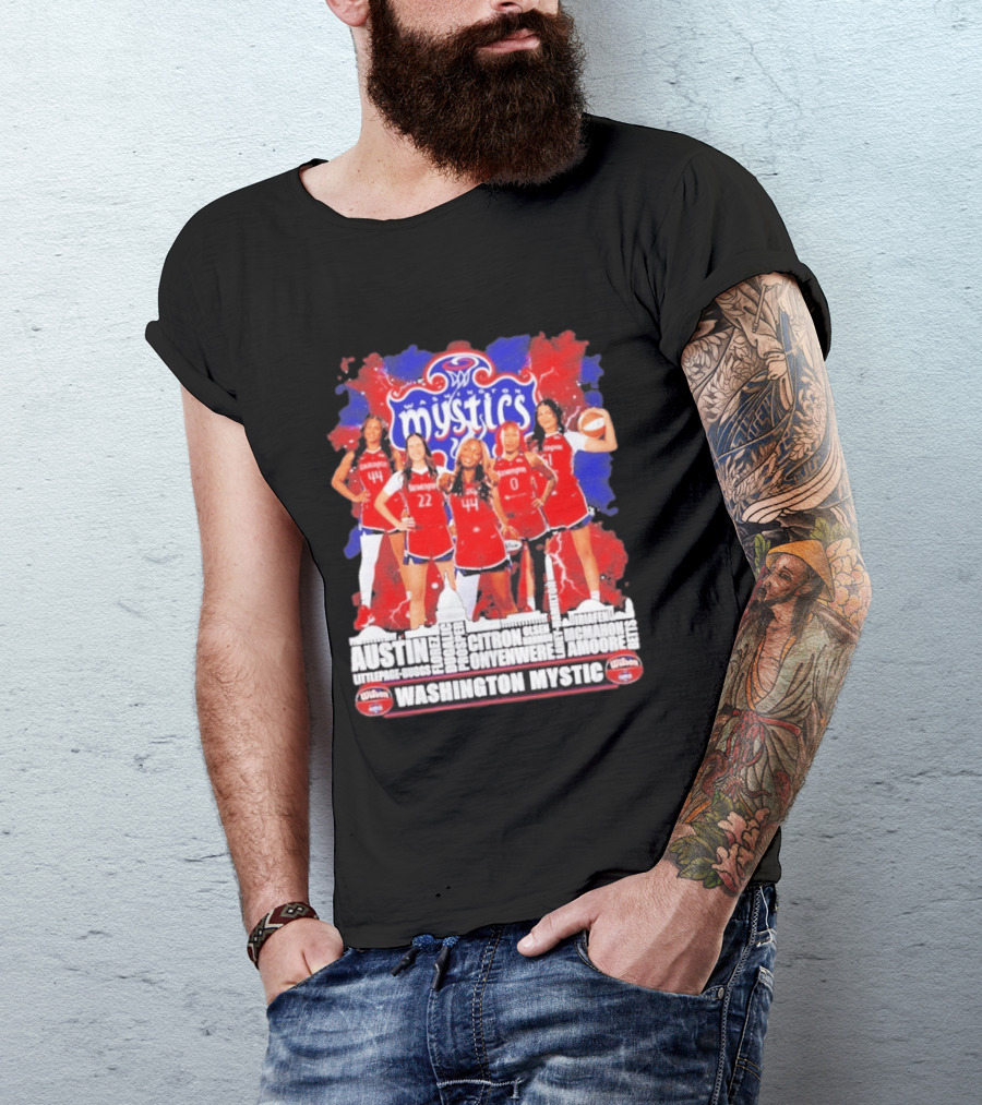 Washington Mystics Roster WNBA Basketball Skyline Austin Littlepage Buggs Poole Citron Onyenwere Amihere Olsen McMahon Amooore T-Shirt