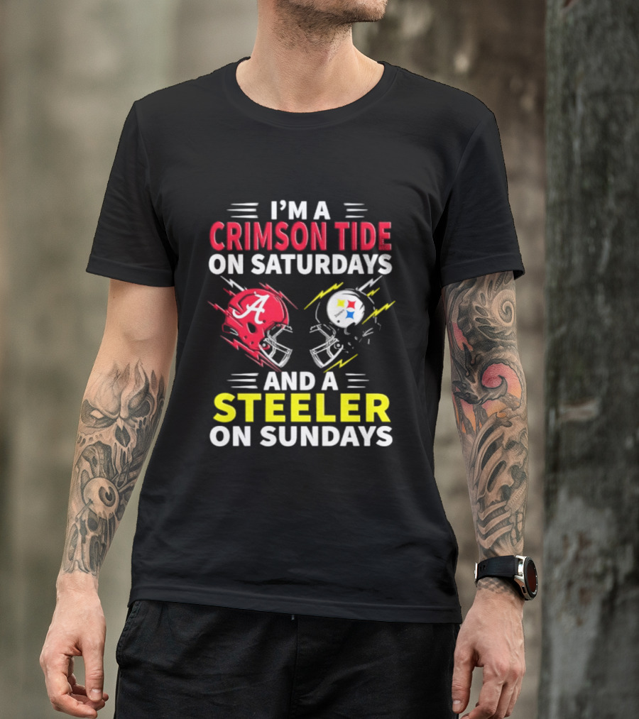 I'm A Crimson Tide On Saturdays And A Steeler On Sundays Football Helmet Fan Gear T-Shirt