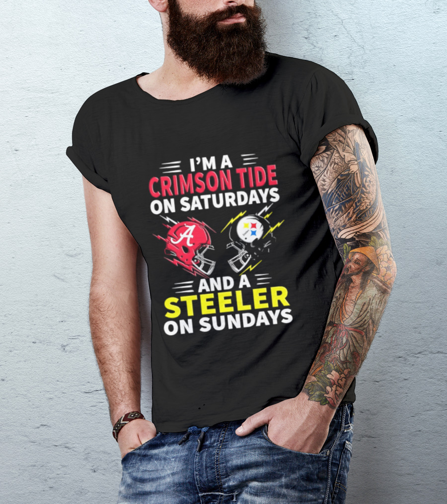 I'm A Crimson Tide On Saturdays And A Steeler On Sundays Football Helmet Fan Gear T-Shirt