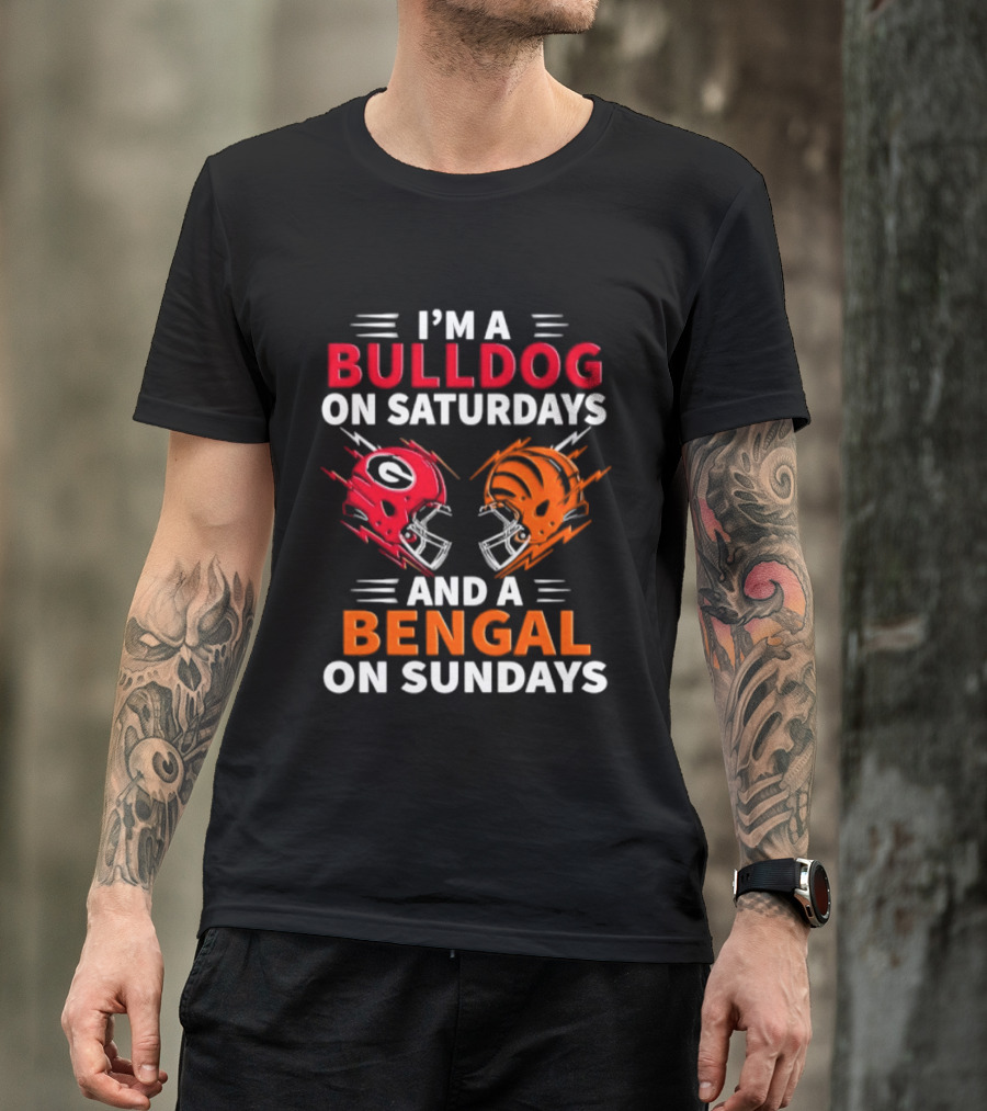 I'm A Bulldog On Saturdays And A Bengal On Sundays Football Helmets T-Shirt