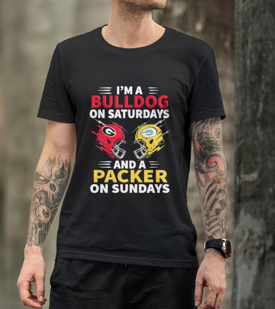 I'm A Bulldog On Saturdays And A Packer On Sundays Football Helmets T-Shirt