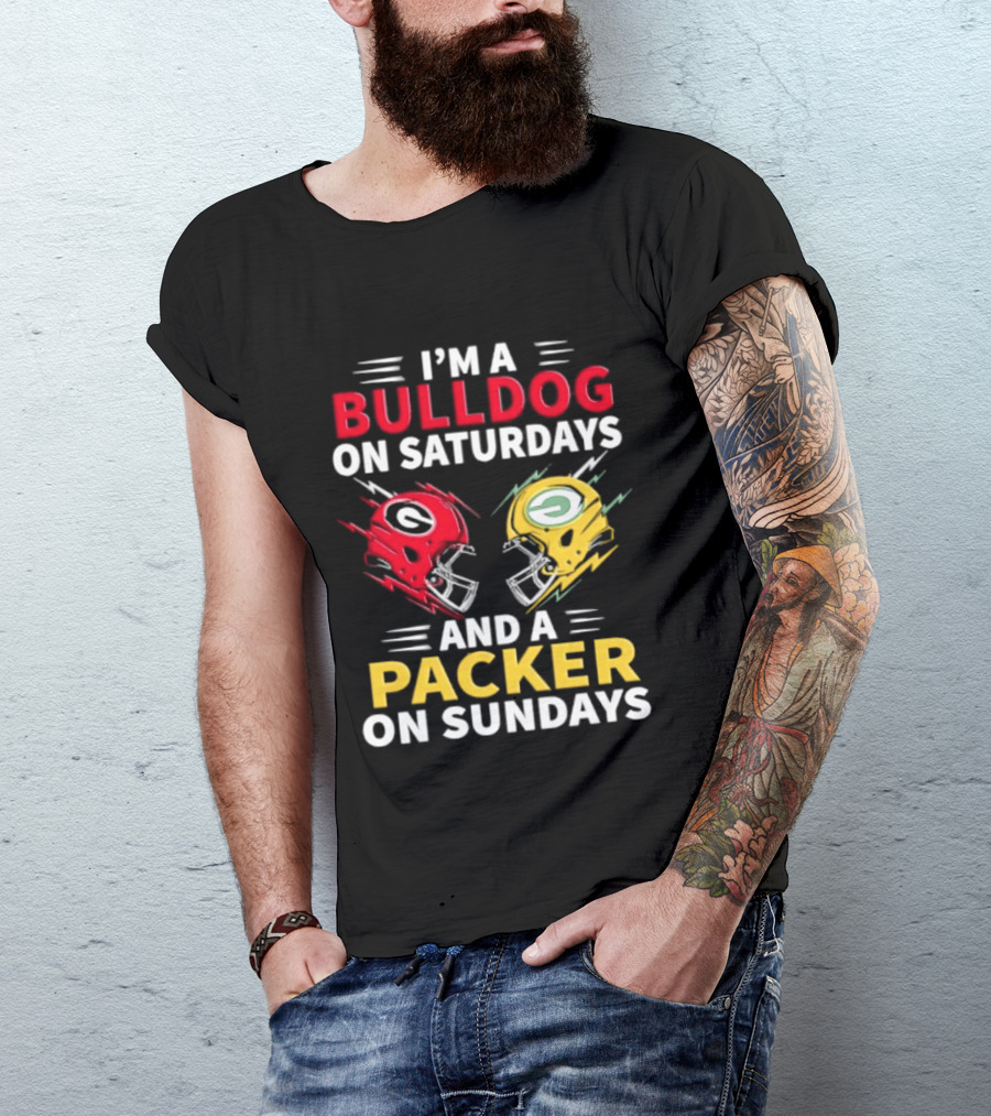 I'm A Bulldog On Saturdays And A Packer On Sundays Football Helmets T-Shirt