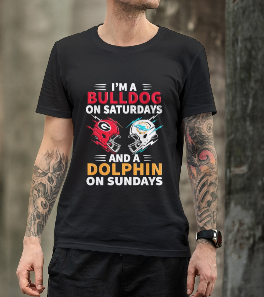 I'm A Bulldog On Saturdays And A Dolphin On Sundays Football Helmets T-Shirt