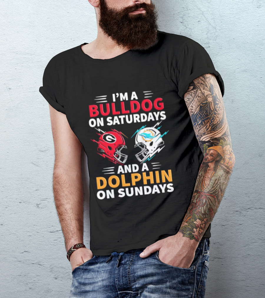 I'm A Bulldog On Saturdays And A Dolphin On Sundays Football Helmets T-Shirt