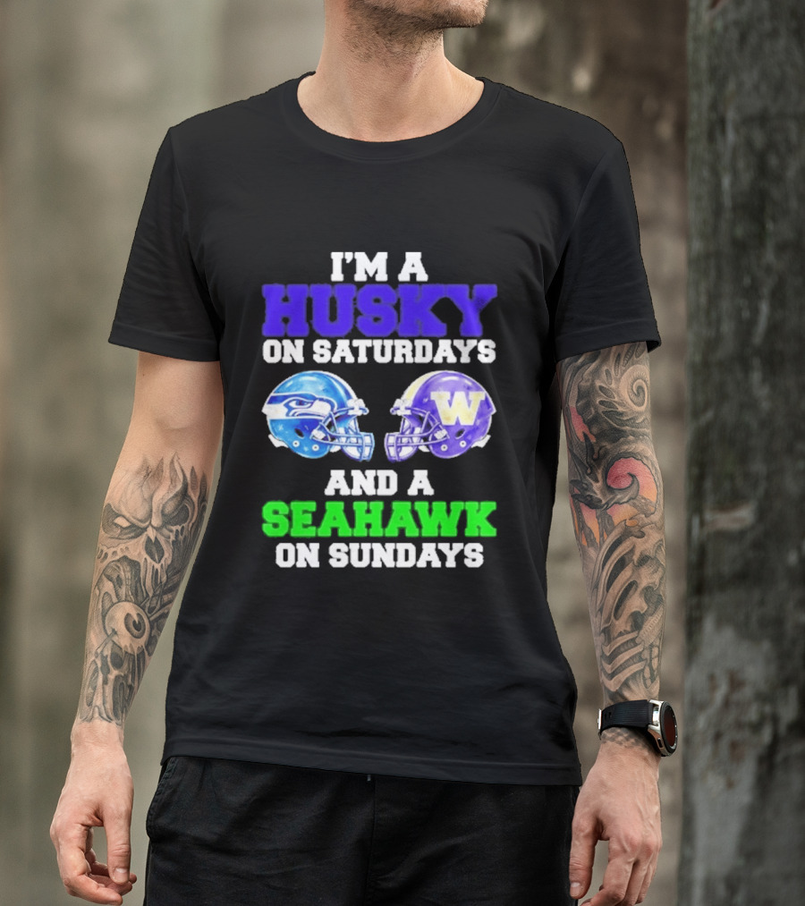 I'm A Husky On Saturdays And A Seahawk On Sundays Football Helmet Helmets T-Shirt