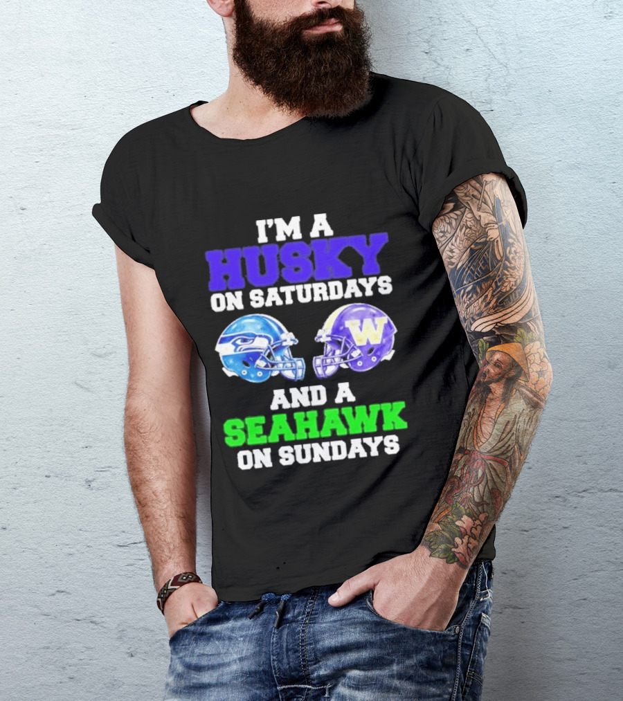 I'm A Husky On Saturdays And A Seahawk On Sundays Football Helmet Helmets T-Shirt