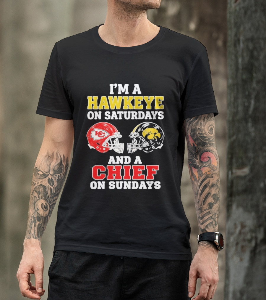 I'm A Hawkeye On Saturdays And A Chief On Sundays Helmet Head To Head T-Shirt