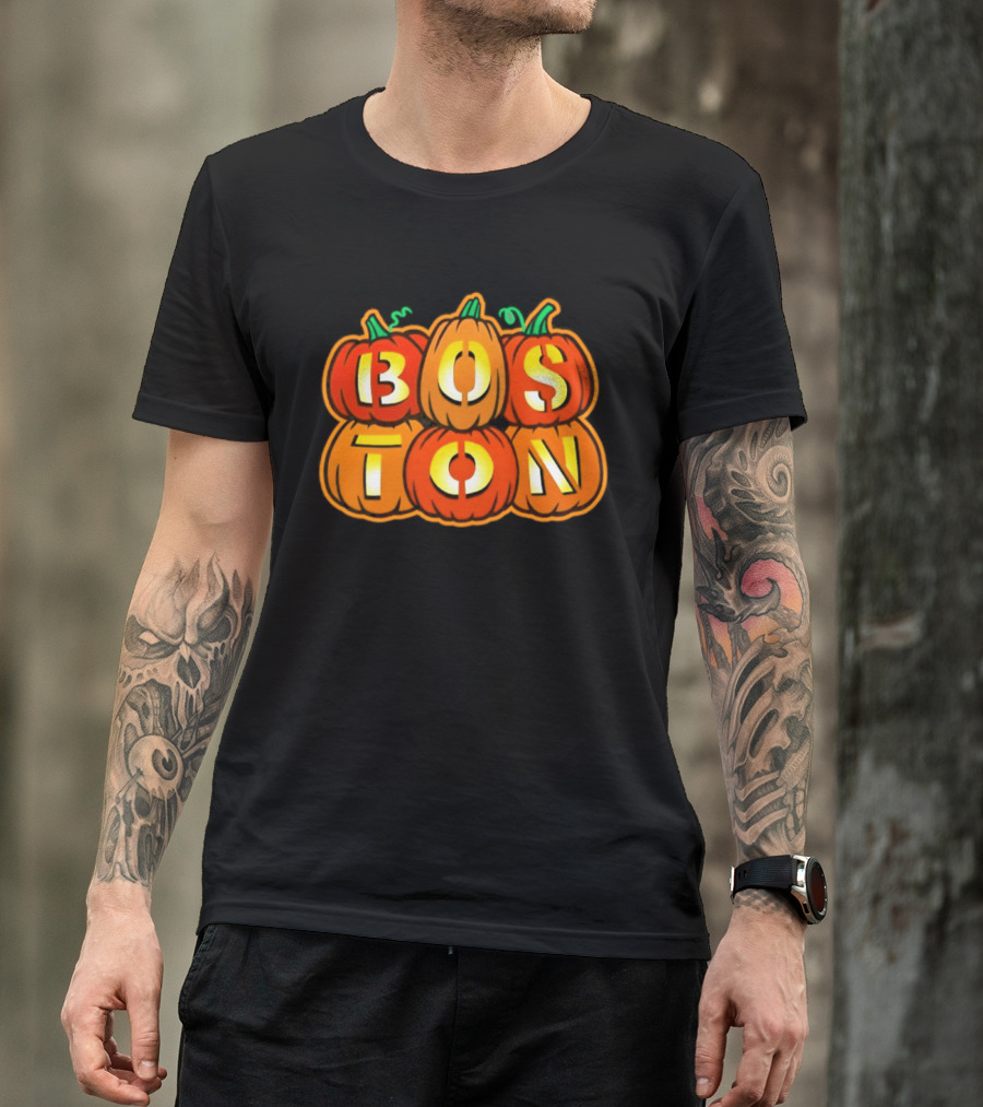 Boston Jack O' Lanterns Halloween Pumpkin Stack T-Shirt