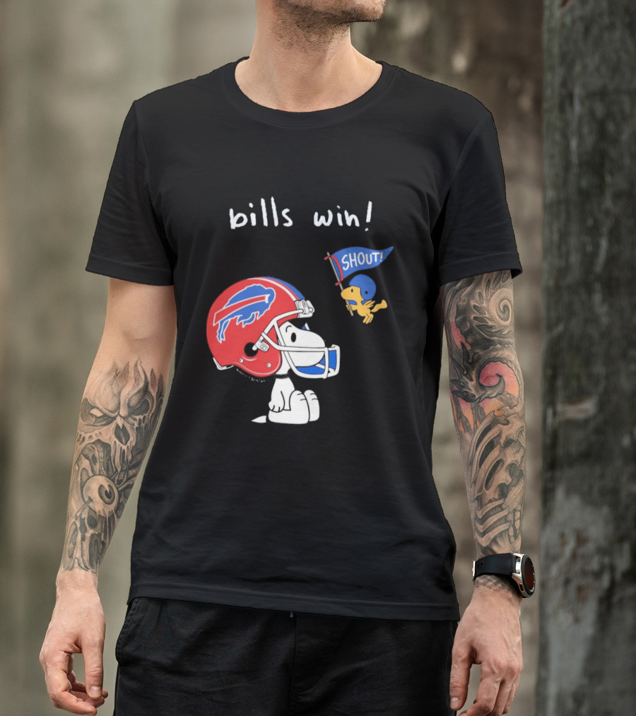 Snoopy Woodstock Buffalo Bills Win Shout Football T-Shirt