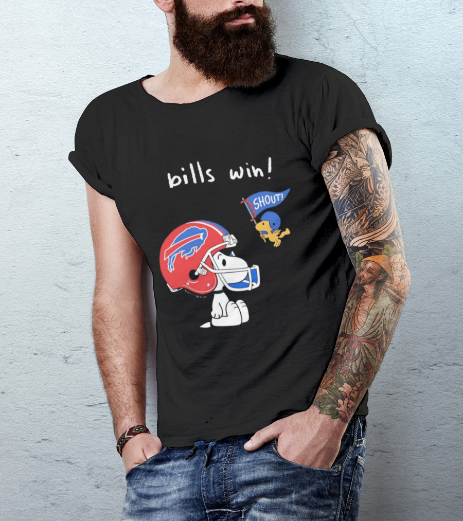 Snoopy Woodstock Buffalo Bills Win Shout Football T-Shirt