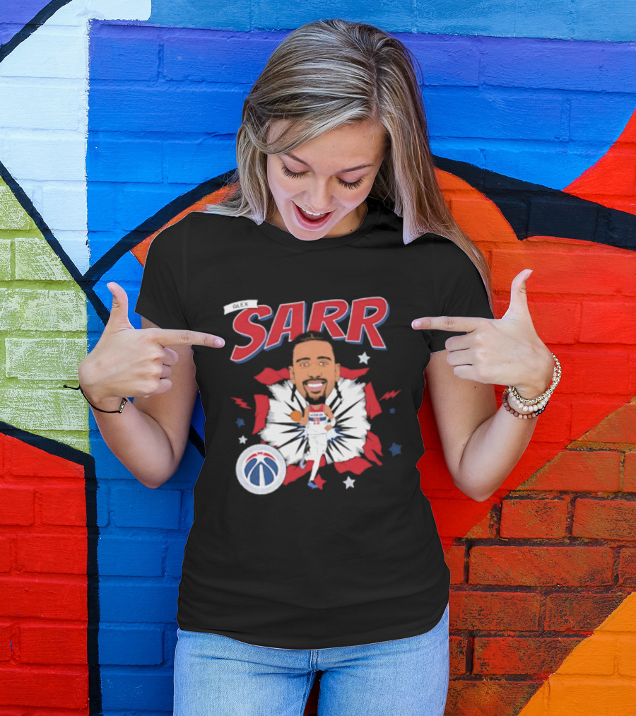 Sarr Washington Wizards Basketball Player Caricature With Team Logo And Stars T-Shirt