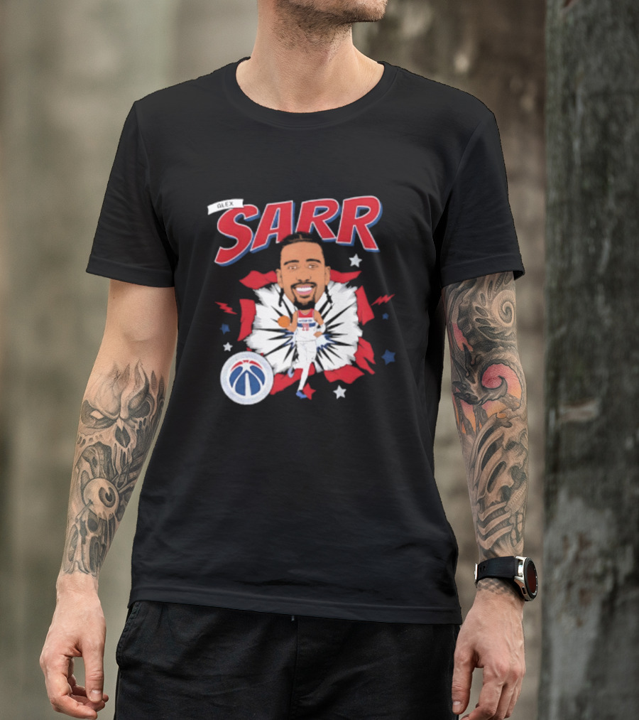 Sarr Washington Wizards Basketball Player Caricature With Team Logo And Stars T-Shirt