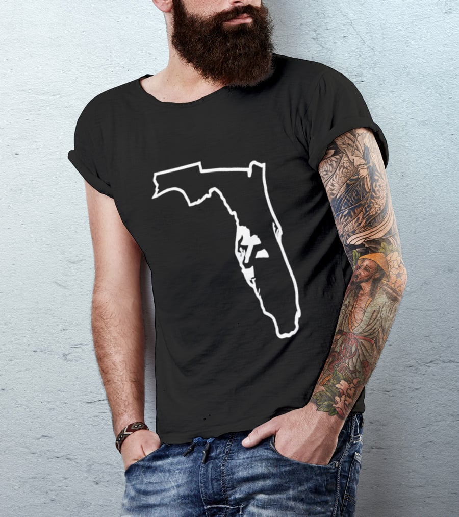 Florida State Outline Map White On Black T-Shirt