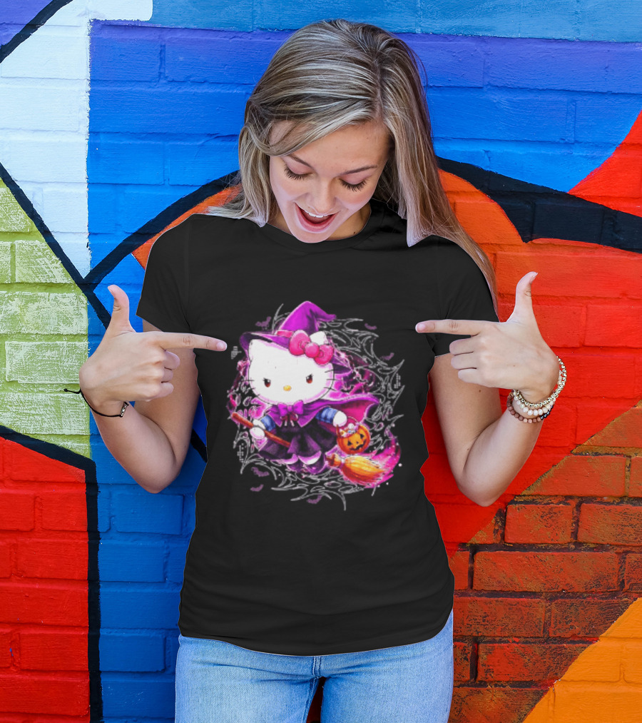 Hello Kitty Witch Sanrio Halloween Trick Or Treat Broom Pumpkin T-Shirt