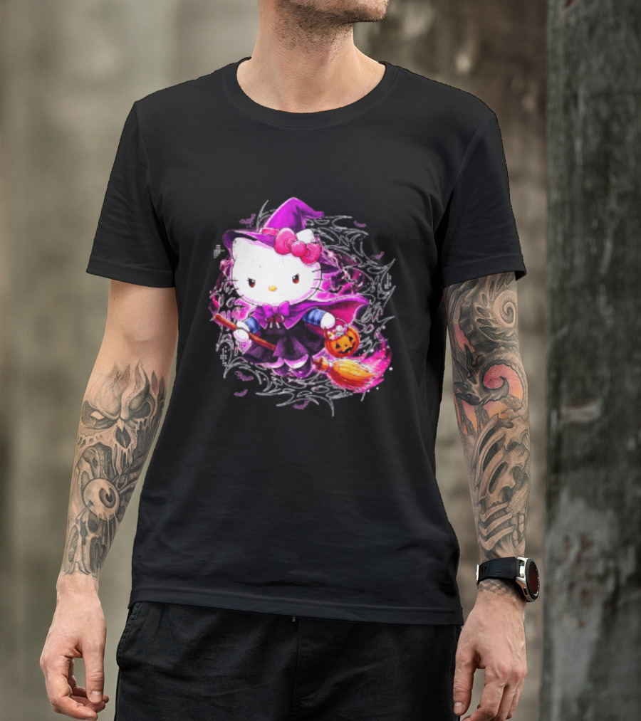 Hello Kitty Witch Sanrio Halloween Trick Or Treat Broom Pumpkin T-Shirt