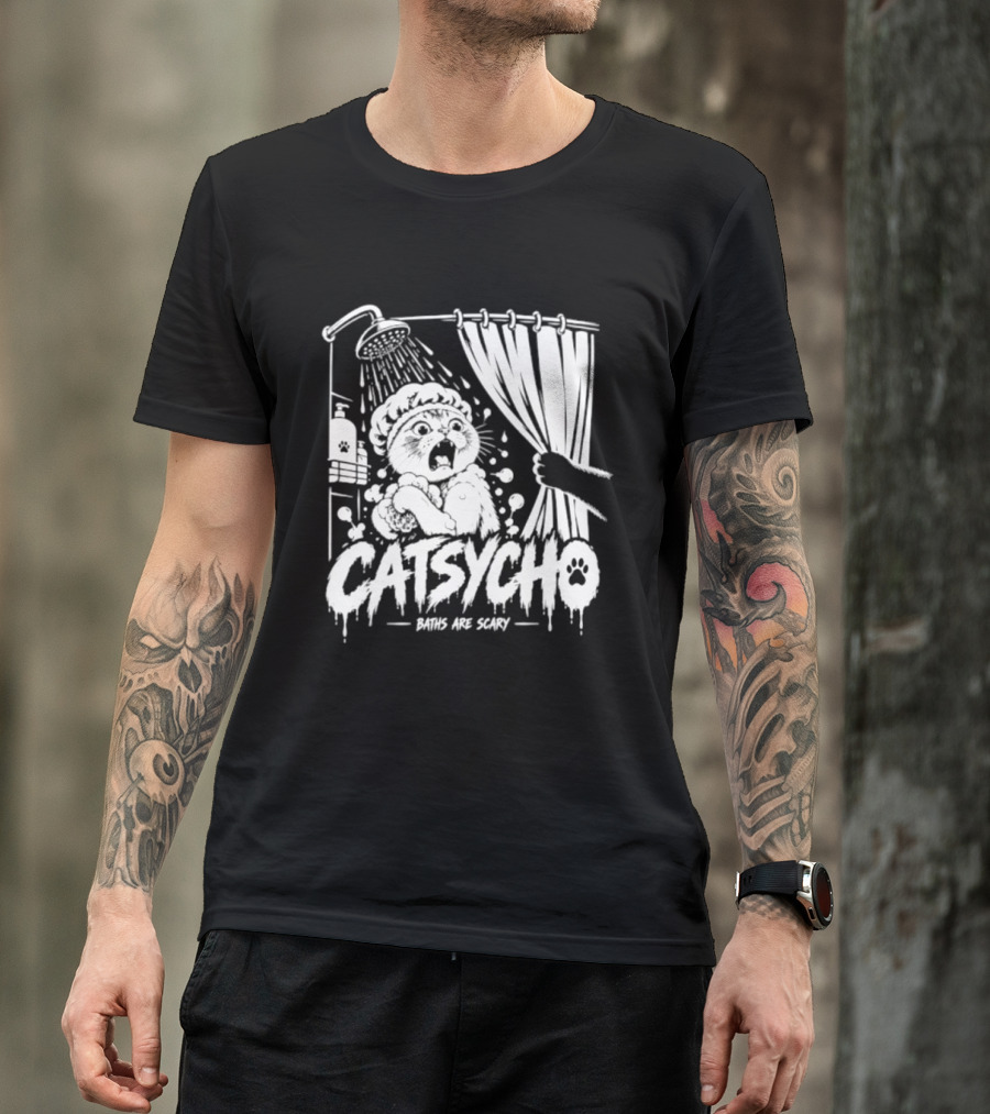 Catsycho Baths Are Scary Shower Scene With Cats T-Shirt