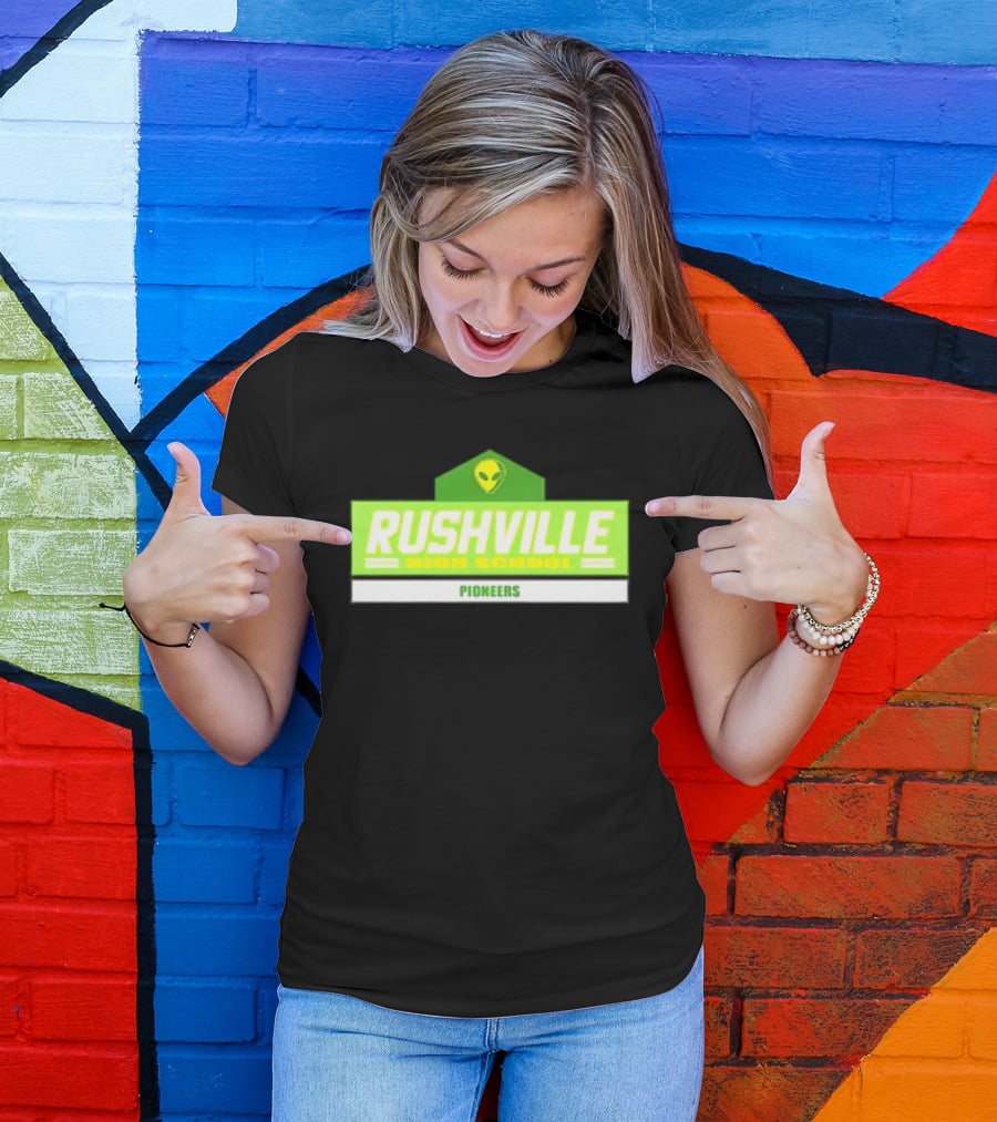 Rushville High School Pioneers Alien Logo Green T-Shirt