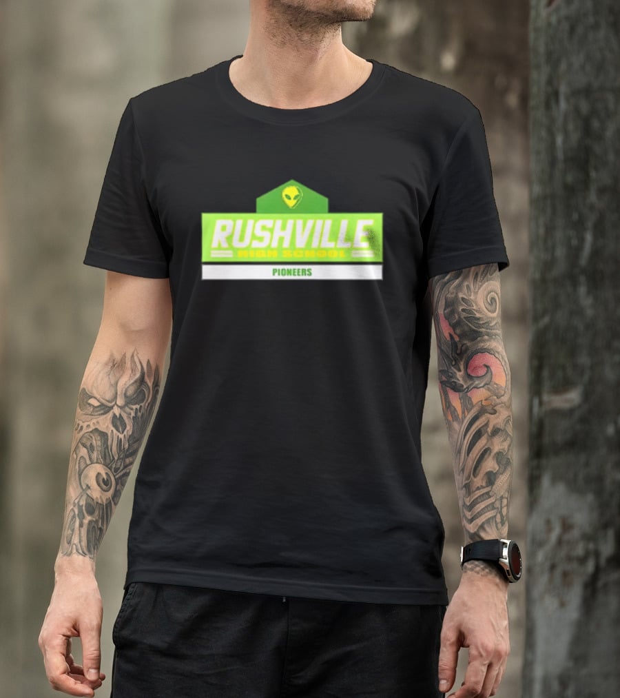 Rushville High School Pioneers Alien Logo Green T-Shirt