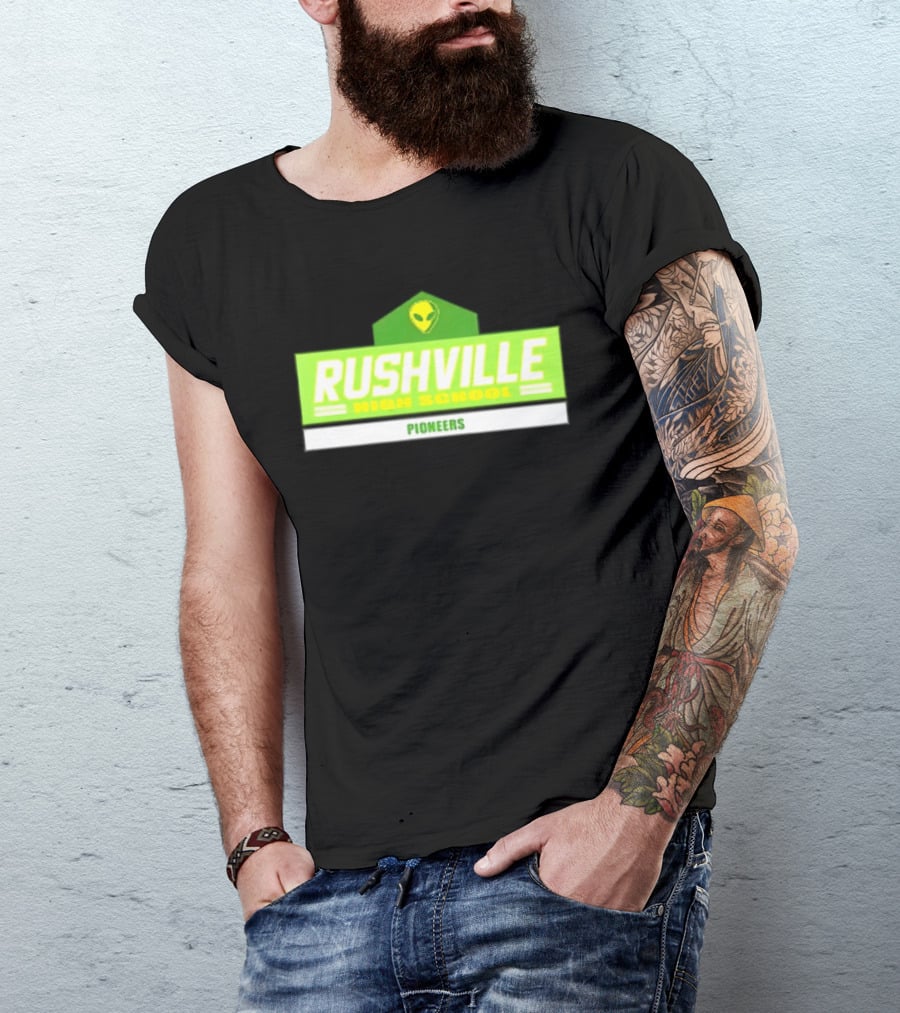 Rushville High School Pioneers Alien Logo Green T-Shirt