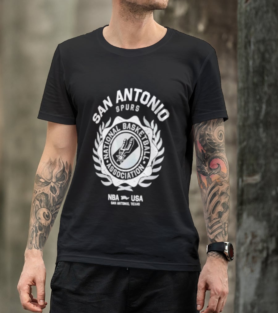 San Antonio Spurs NBA USA National Basketball Association Laurel Crest Flocking 2026 T-Shirt