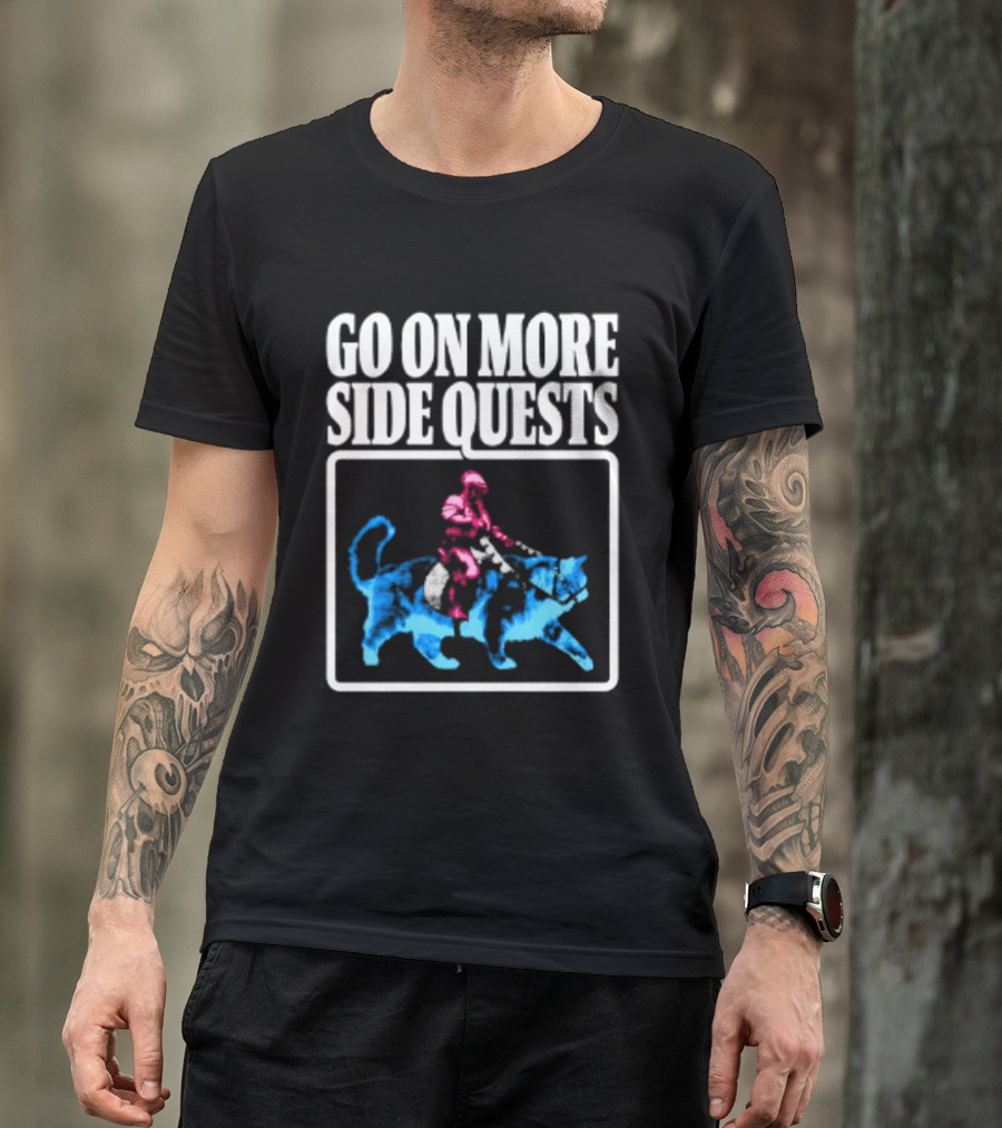 Go On More Side Quests Knight Riding Cat Pixel T-Shirt