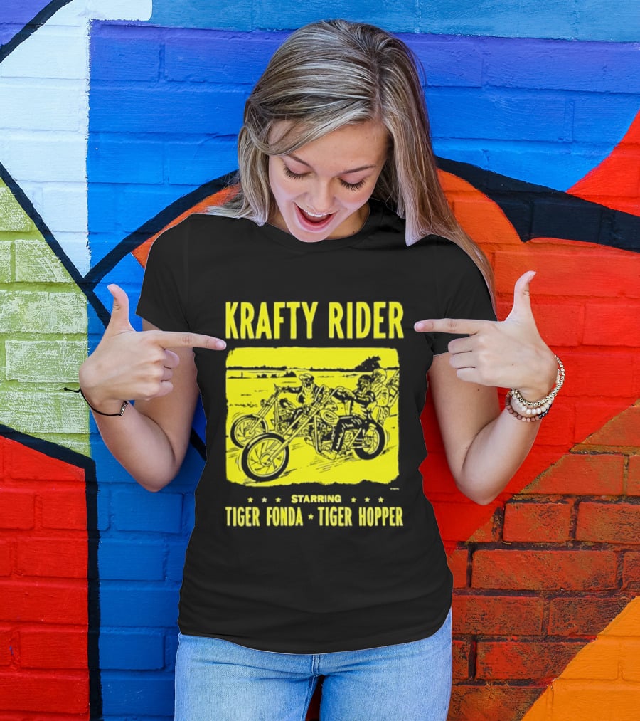 Krafty Rider Starring Tiger Fonda Tiger Hopper Vintage Motorcycle Adventure T-Shirt