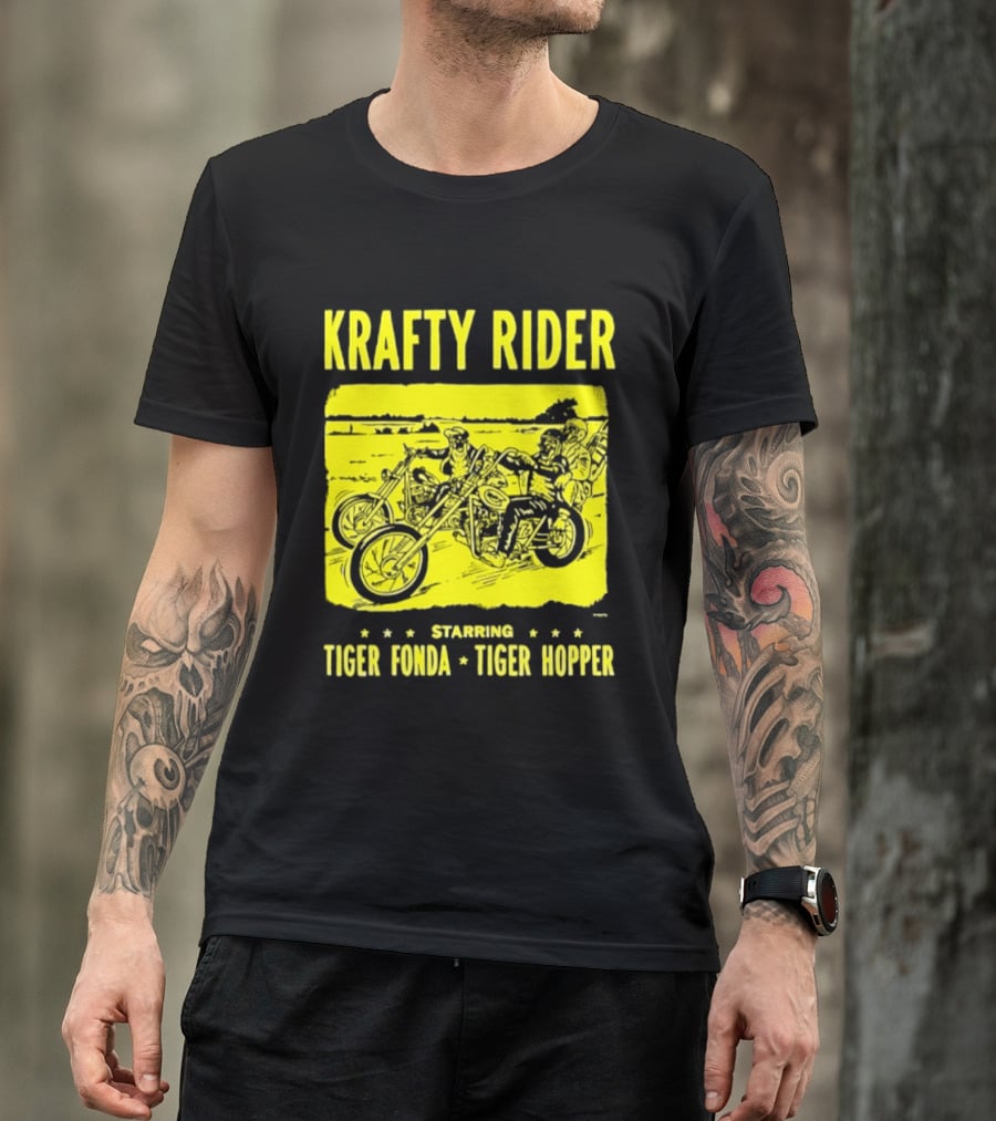 Krafty Rider Starring Tiger Fonda Tiger Hopper Vintage Motorcycle Adventure T-Shirt