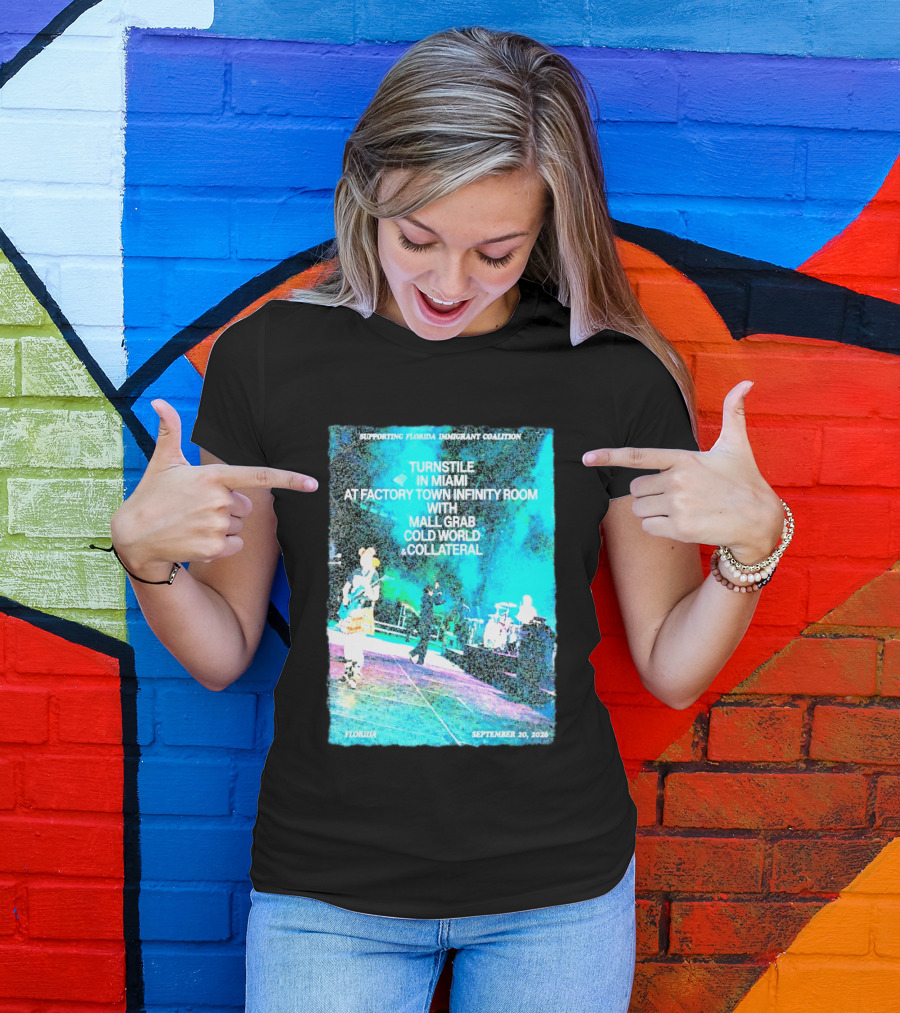 Supporting Florida Immigrant Coalition Turnstile In Miami Factory Town Infinity Room With Mall Grab Cold World Collateral September 20 2026 T-Shirt