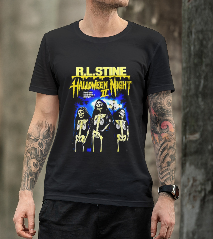 R.L. Stine Halloween Night II Never Take Candy From A Stranger Skeleton Trio T-Shirt