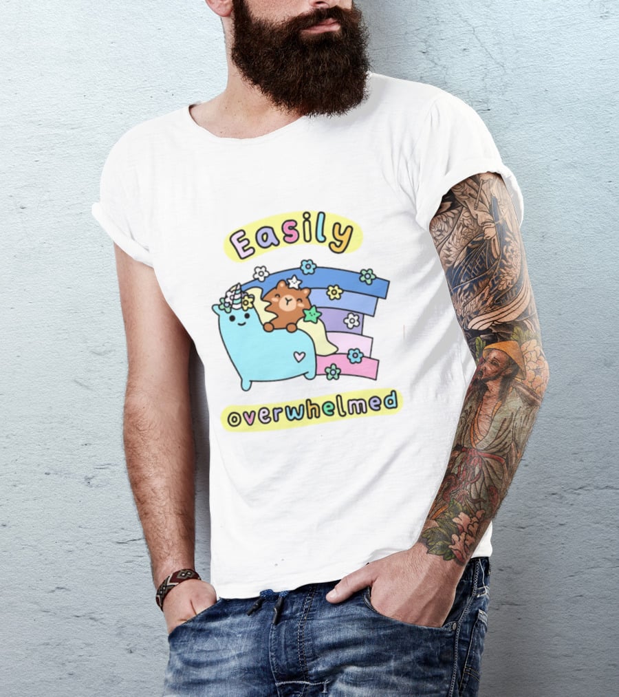 Easily Overwhelmed Sugar And Sloth Unicorn Bear Rainbow T-Shirt