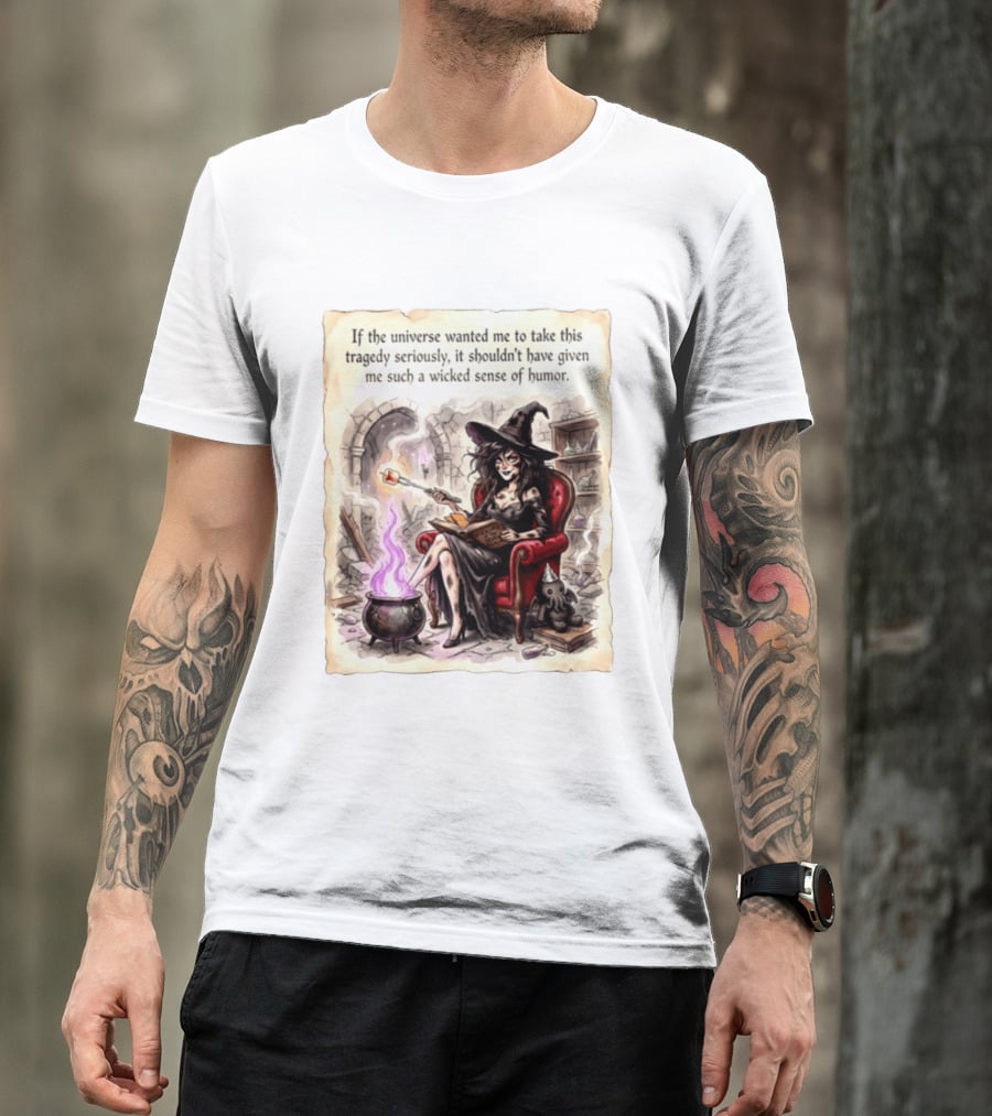 Witch With A Wicked Sense Of Humor And Magic Wand In Stone Room T-Shirt