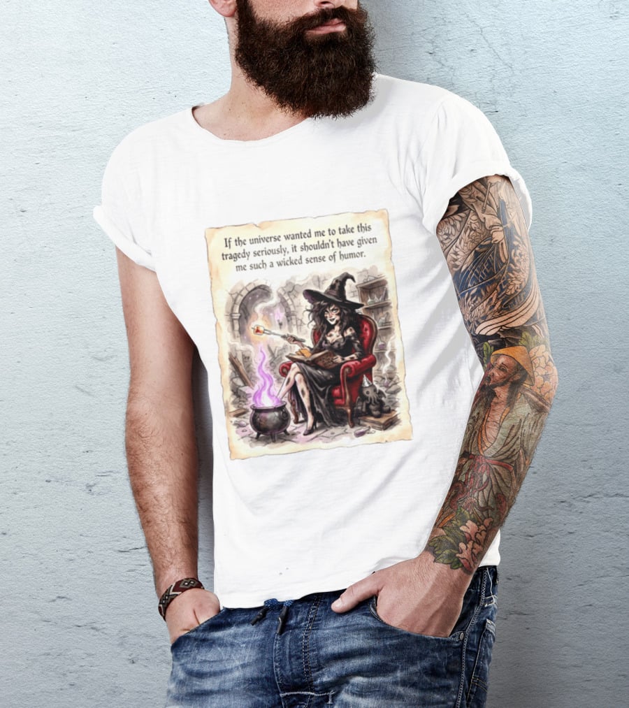 Witch With A Wicked Sense Of Humor And Magic Wand In Stone Room T-Shirt