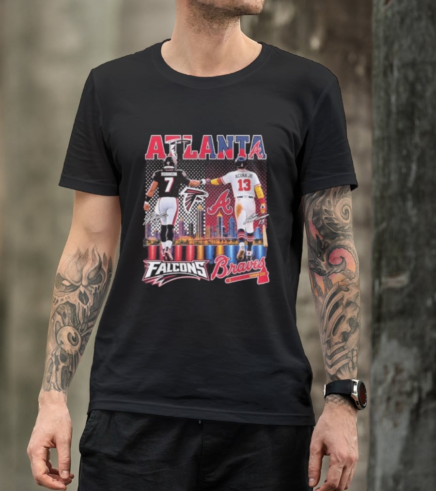 Atlanta Falcons Braves Bijan Robinson Ronald Acuna Jr. Sports City Line T-Shirt