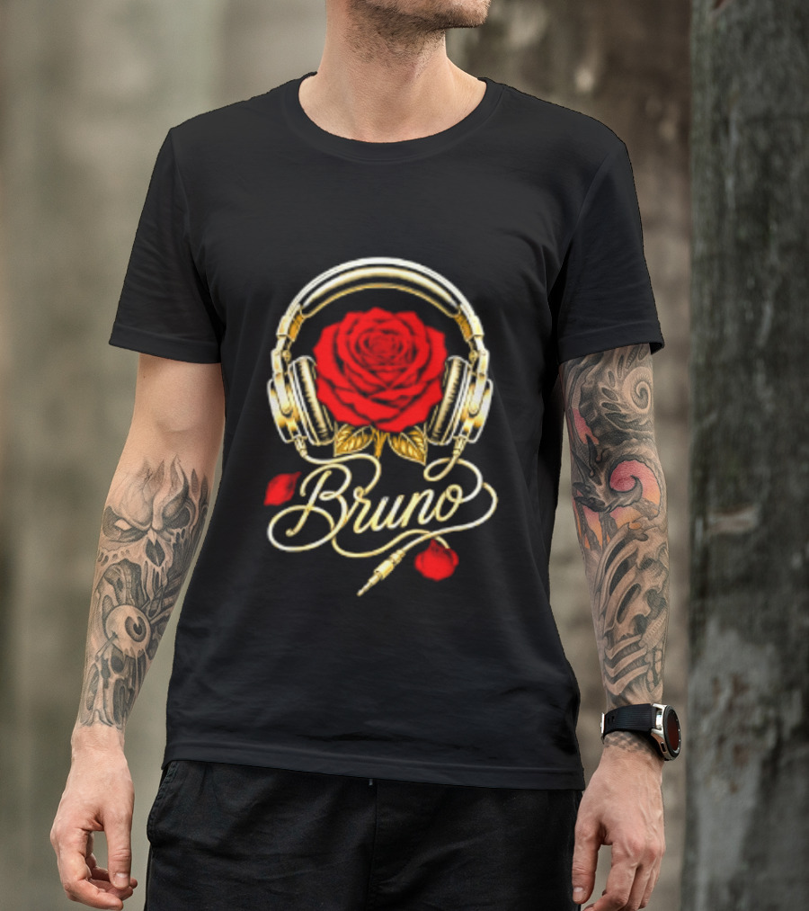 Bruno Headphones And Red Rose T-Shirt