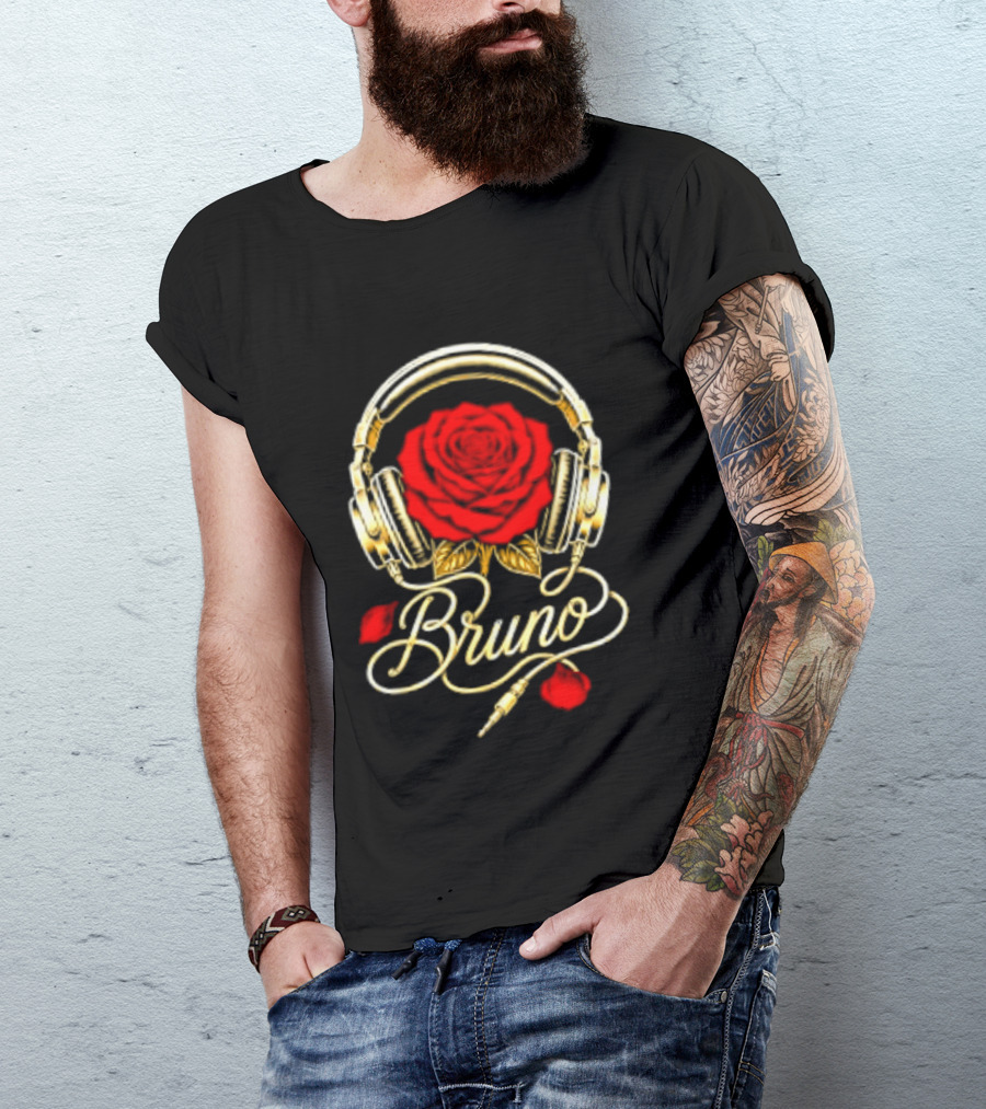 Bruno Headphones And Red Rose T-Shirt