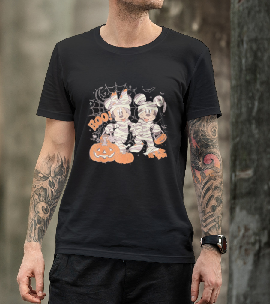 Mickey Minnie Mummy Halloween Boo Disney Spooky Pumpkin T-Shirt