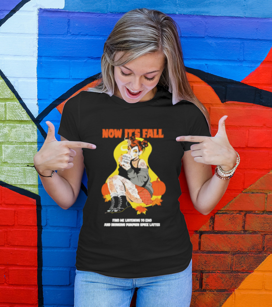 Now It's Fall Emo And Pumpkin Spice Lattes Aesthetic Cozy Autumn Vibes T-Shirt