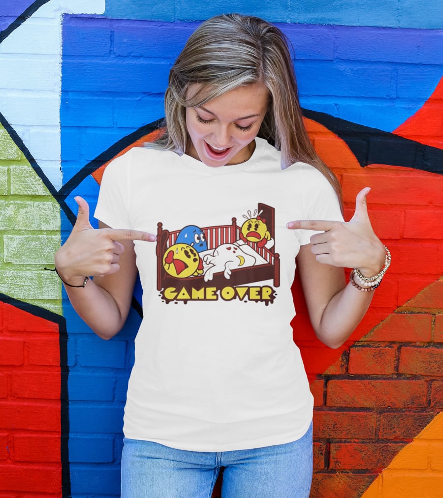 Game Over Halloween Pac Man Ghost Bed Scene T-Shirt