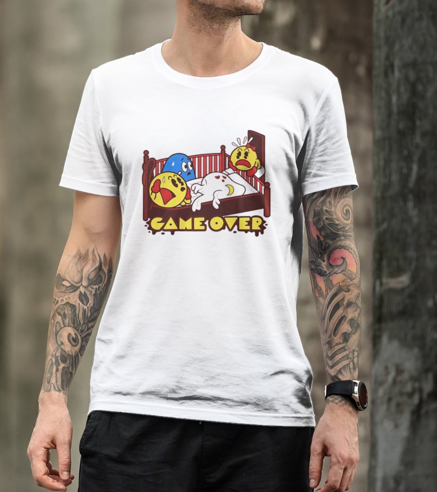Game Over Halloween Pac Man Ghost Bed Scene T-Shirt