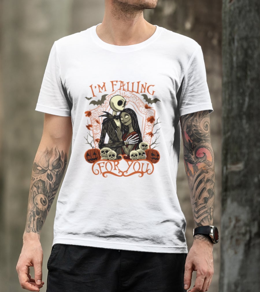 I'm Falling For You The Nightmare Before Halloween Jack And Sally Halloween Pumpkins Skulls Bats T-Shirt
